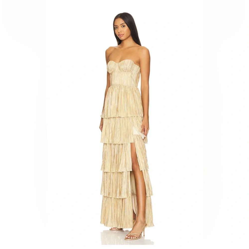 Lovers + Friends Strapless Tiered Maxi Dress in Gold - Picture 2 of 6